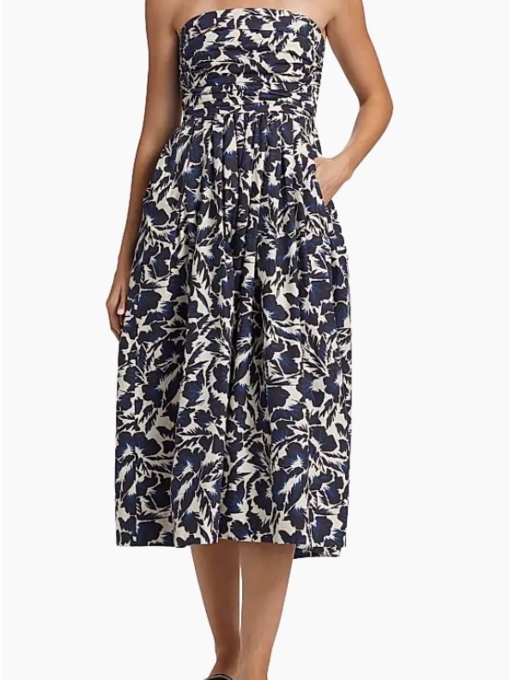 A.L.C Strapless Navy and White Floral Midi Dress, SIZE 8